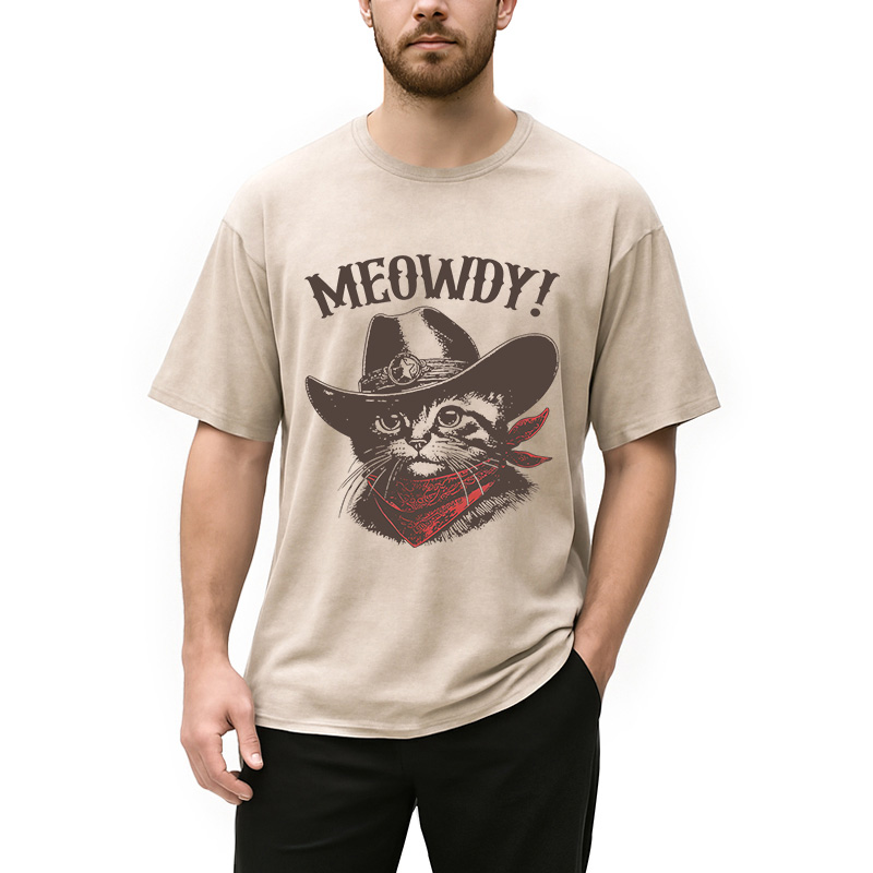 Modecanvas Meowdy Cowboy Cat DTG Printing Washed T-Shirt