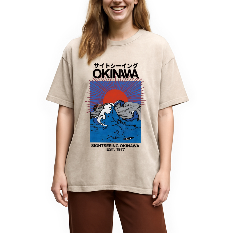 Modecanvas Sightseeing Okinawa DTG Printing Washed T-Shirt