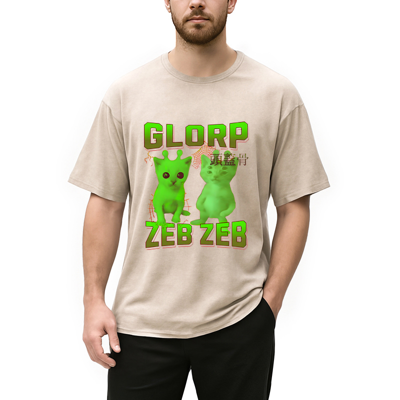 Modecanvas Glorp Gnarp Cat Meme DTG Printing Washed T-Shirt