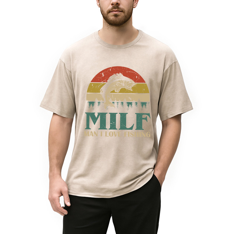 Modecanvas MILF Man I Love Fishing DTG Printing Washed T-Shirt