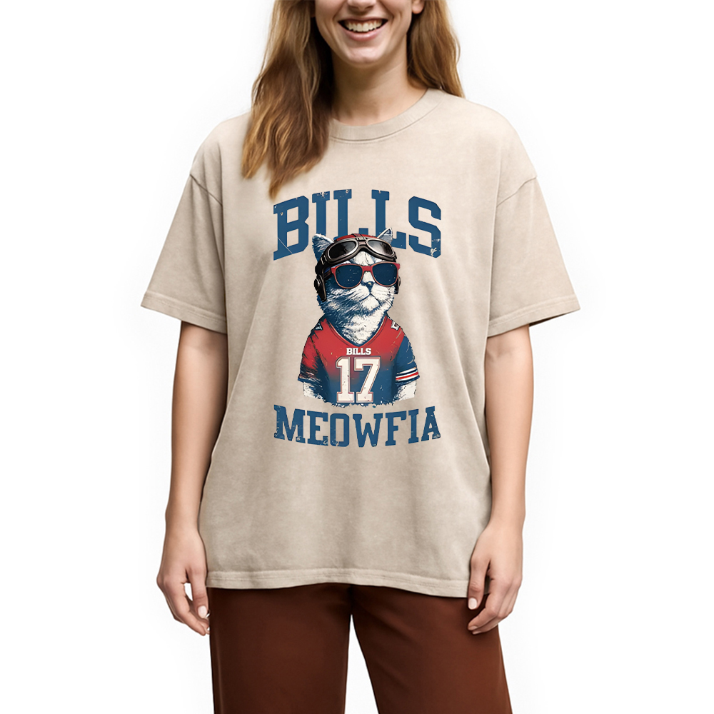 Modecanvas Bills Meowfia Cat DTG Printing Washed T-Shirt
