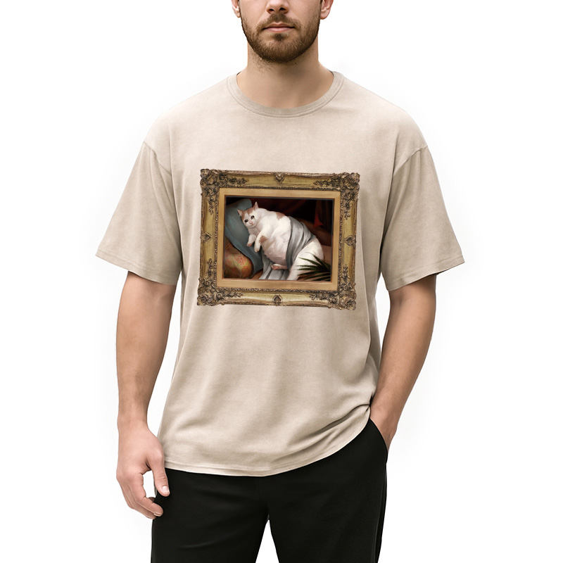 Modecanvas Fat Cat Crying In The Mansion DTG Printing Washed T-Shirt