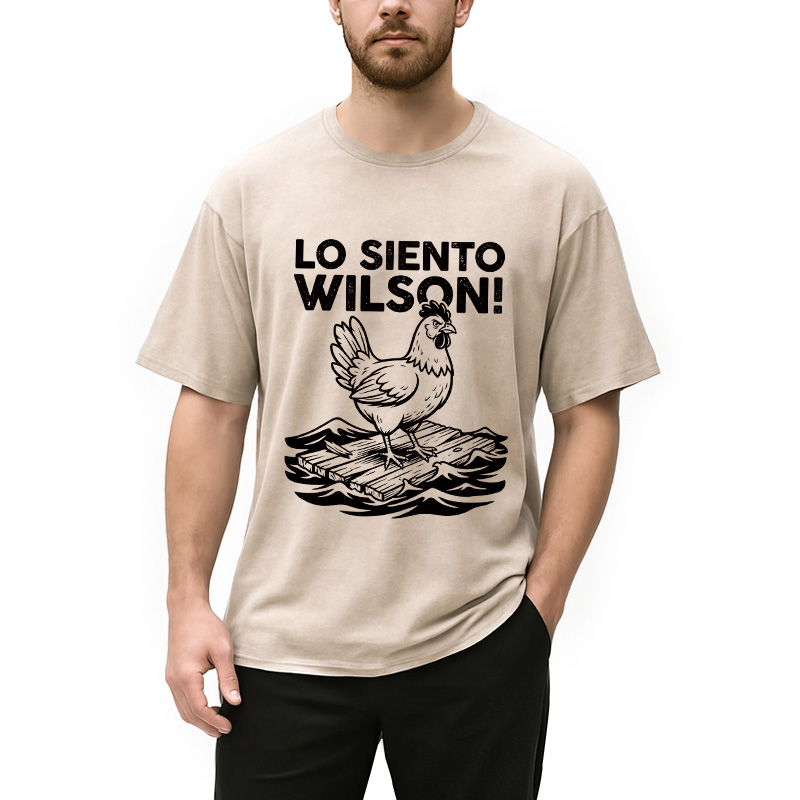 Modecanvas Lo Siento Wilson Chicken Meme DTG Printing Washed T-Shirt