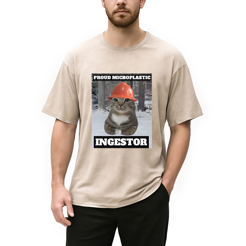Modecanvas Proud Microplastic Ingestor Cat Meme DTG Printing Washed T-Shirt