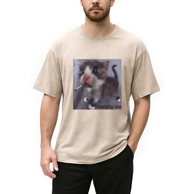 Modecanvas Literally Me Smoking Cat DTG Printing Washed T-Shirt