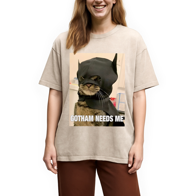 Modecanvas Bat Cat Meme DTG Printing Washed T-Shirt