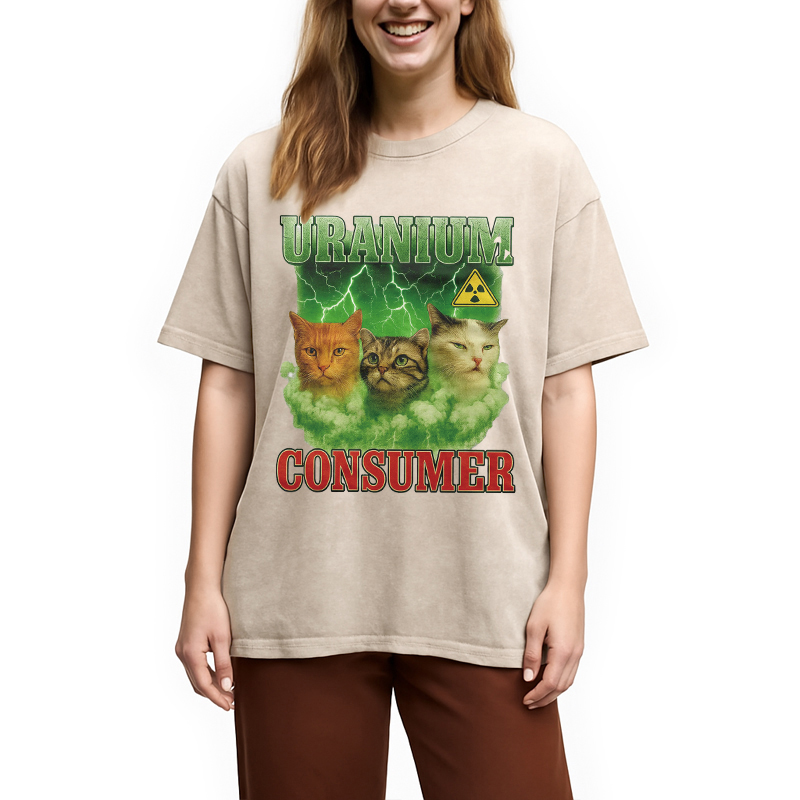 Modecanvas Uranium Consumer Cat DTG Printing Washed T-Shirt