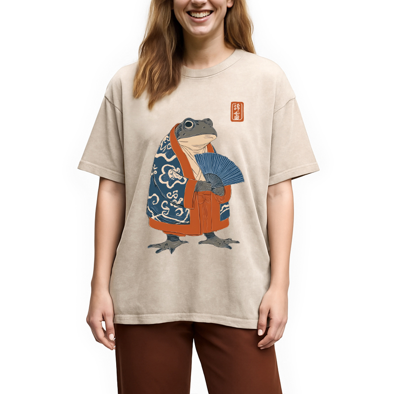 Modecanvas Frog Kimono DTG Printing Washed T-Shirt
