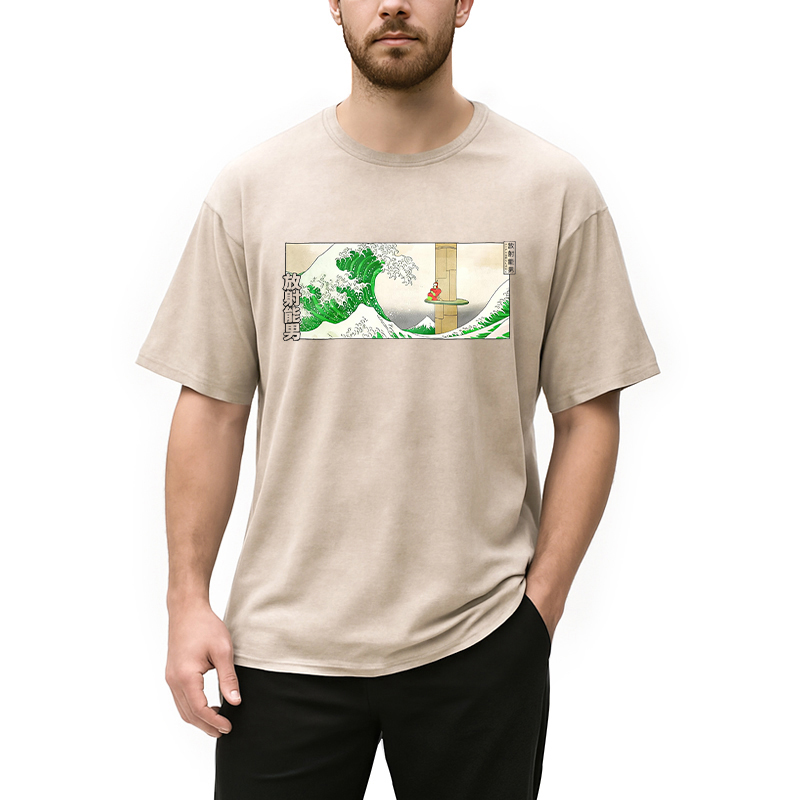 Modecanvas Green Wave DTG Printing Washed T-Shirt