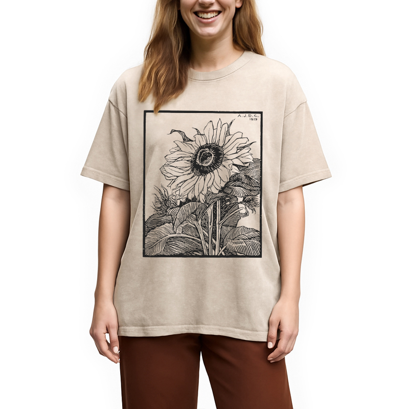 Modecanvas Sunflower Vintage DTG Printing Washed T-Shirt