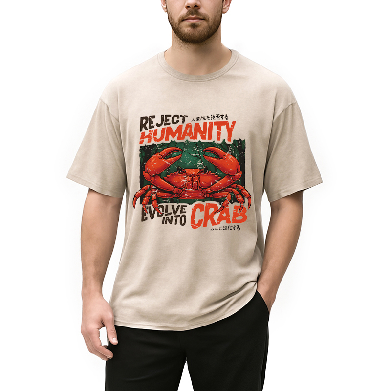 Modecanvas Horror Crab DTG Printing Washed T-Shirt