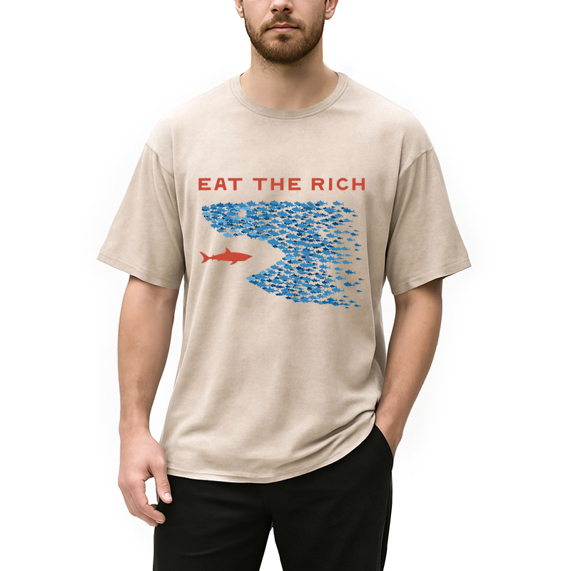 Modecanvas Eat The Rich Fish DTG Printing Washed T-Shirt