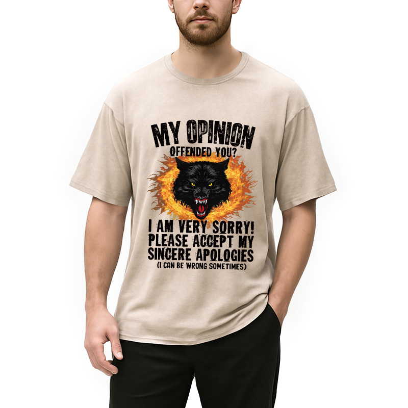Modecanvas Ironic My Opinion Offended You Wolf DTG Printing Washed T-Shirt