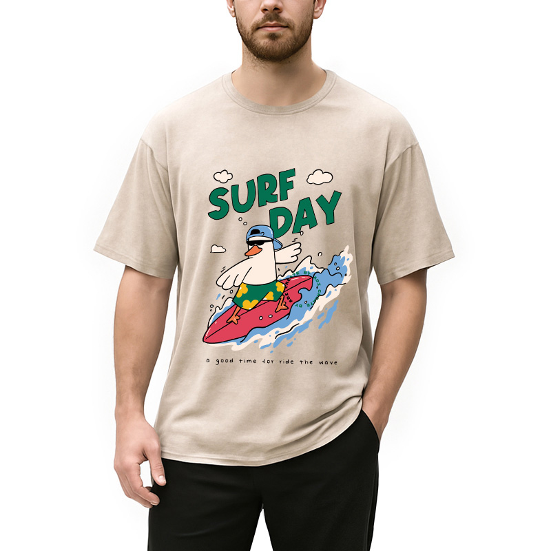 Modecanvas Surfing Duck DTG Printing Washed T-Shirt