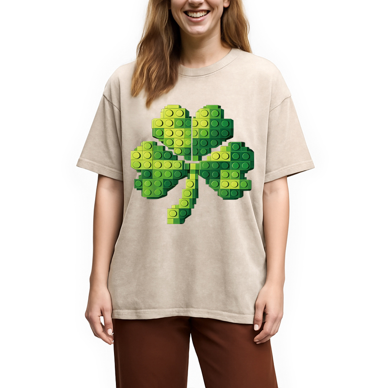 Modecanvas Funny Building Shamrock Blocks St Patricks Day DTG Printing Washed T-Shirt