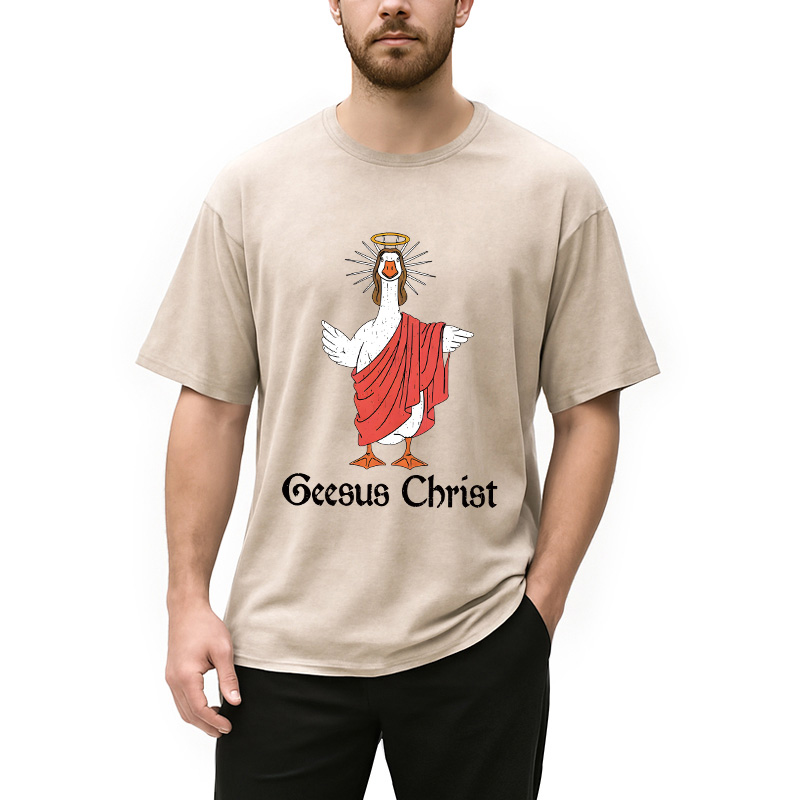 Modecanvas Geesus Christ Funny DTG Printing Washed T-Shirt