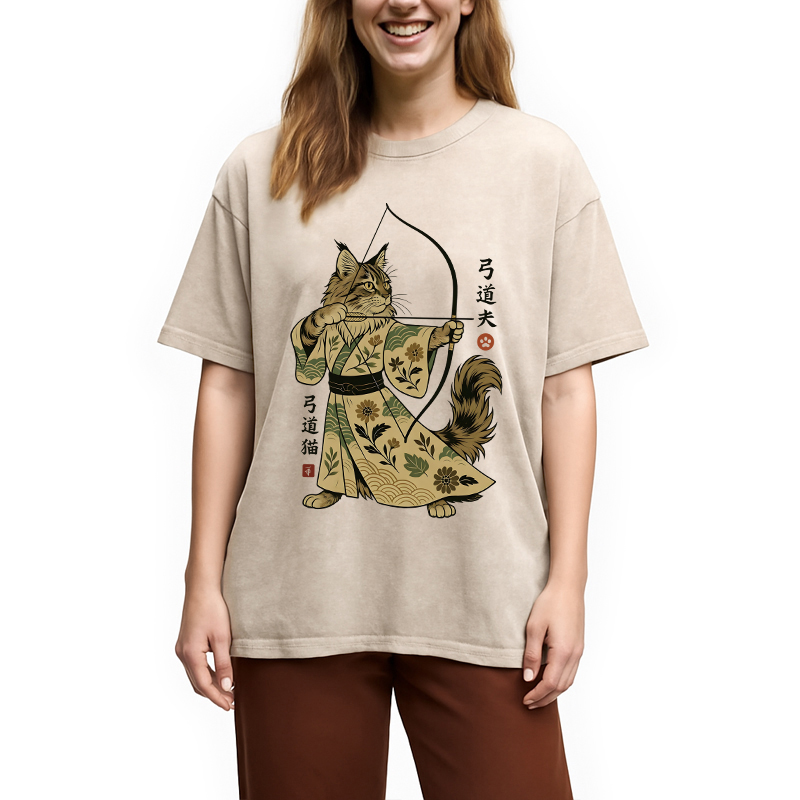 Modecanvas Archer Cat DTG Printing Washed T-Shirt