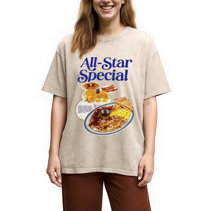 Modecanvas All-Star Special Breakfast DTG Printing Washed T-Shirt