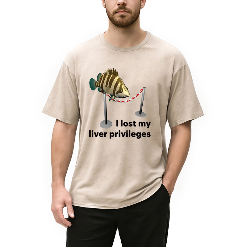 Modecanvas Funny Fish Meme DTG Printing Washed T-Shirt