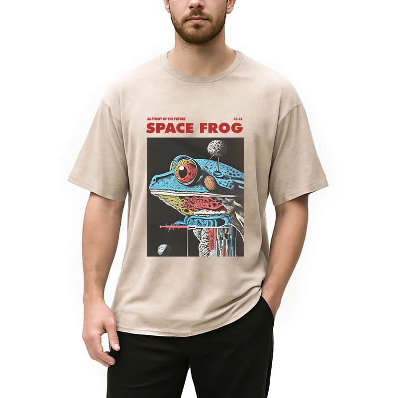 Modecanvas Retro Futuristic Frog DTG Printing Washed T-Shirt