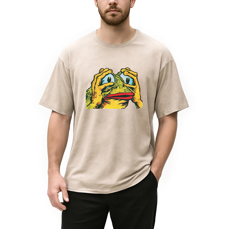 Modecanvas Big-eyed Frog DTG Printing Washed T-Shirt