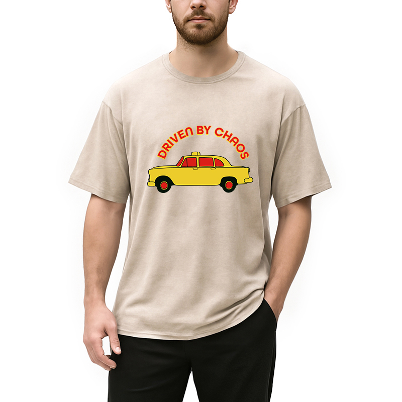 Modecanvas Vintage Taxi Pop Art DTG Printing Washed T-Shirt