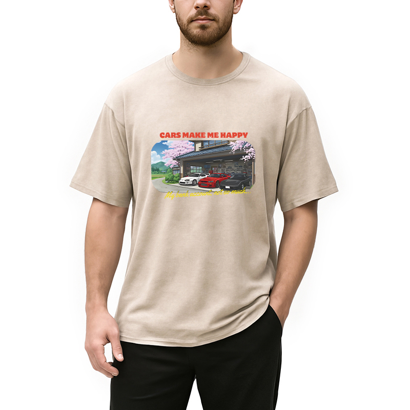 Modecanvas Cars Make Me Happy DTG Printing Washed T-Shirt