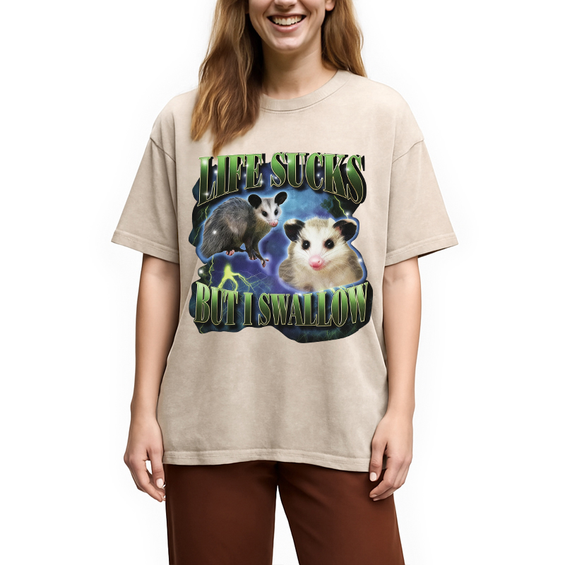 Modecanvas Life Sucks But I Swallow DTG Printing Washed T-Shirt