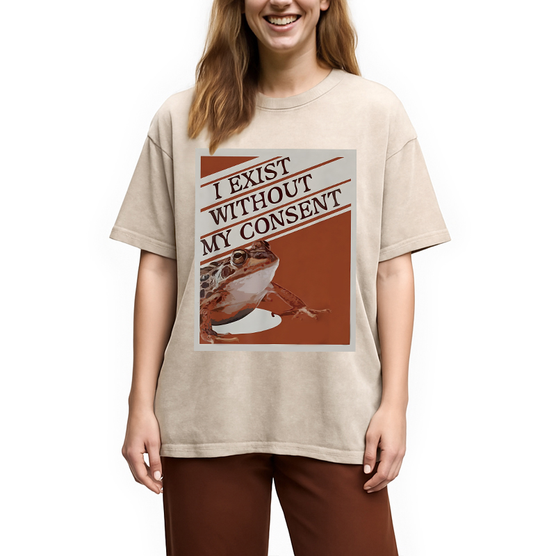 Modecanvas I Exist Without My Consent Frog Meme DTG Printing Washed T-Shirt