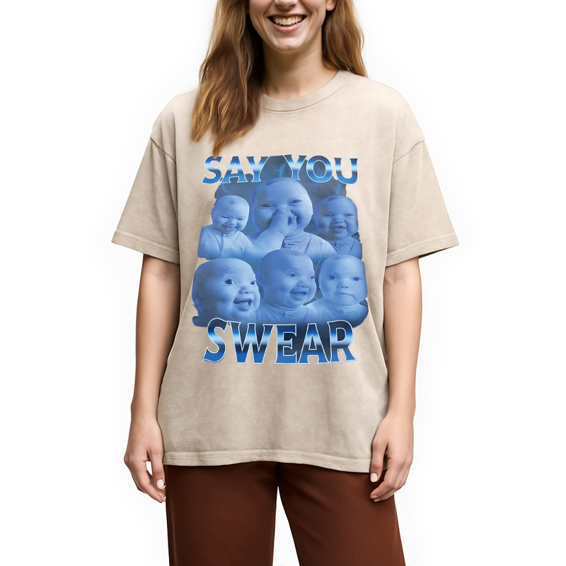 Modecanvas Say You Swear DTG Printing Washed T-Shirt