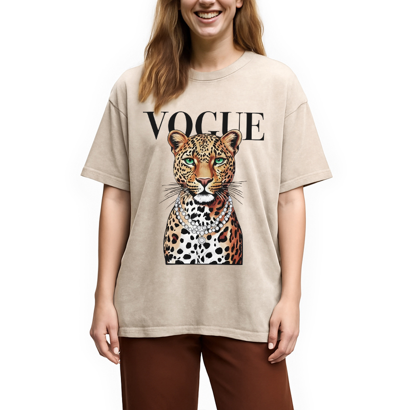 Modecanvas Glam Leopard DTG Printing Washed T-Shirt