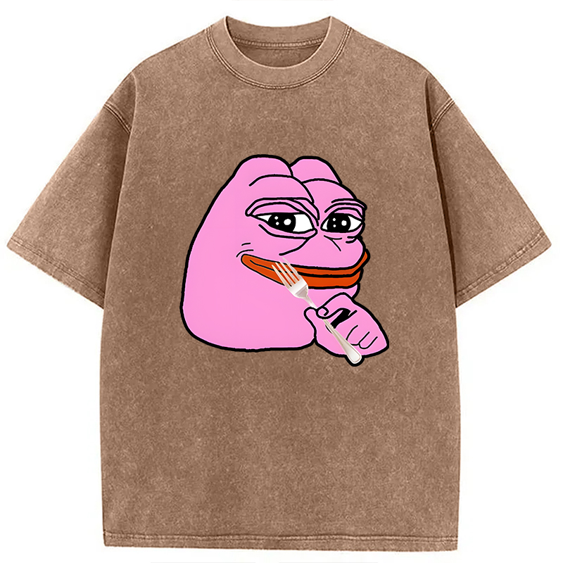 Modecanvas Pink Pepe Frog Meme DTG Printing Washed T-Shirt