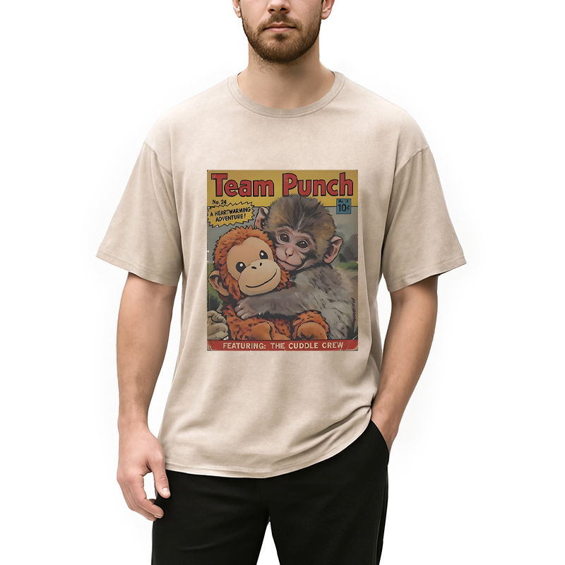Modecanvas Punch Monkey Holding Stuffed Monkey DTG Printing Washed T-Shirt