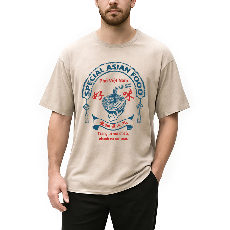 Modecanvas Special Asian Food DTG Printing Washed T-Shirt
