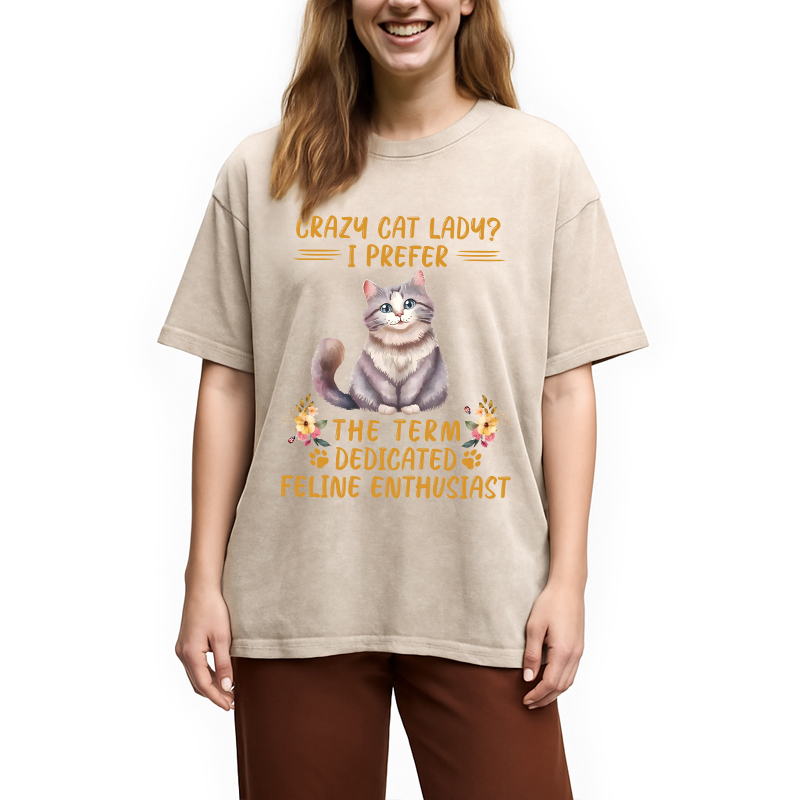 Modecanvas Funny Sarcastic Cat Lady DTG Printing Washed T-Shirt