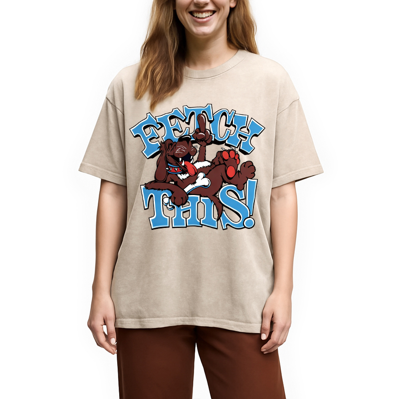 Modecanvas Vintage 90s Fetch Dog DTG Printing Washed T-Shirt