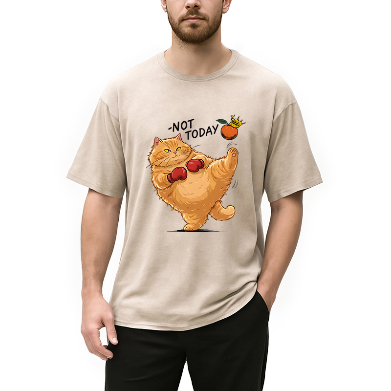 Modecanvas Boxing Cat DTG Printing Washed T-Shirt