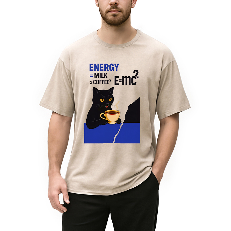 Modecanvas Cat Coffee Energy Formula DTG Printing Washed T-Shirt