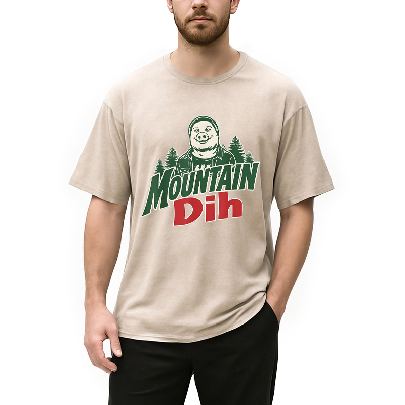 Modecanvas Mountain Dih John Pork Brainrot Meme DTG Printing Washed T-Shirt