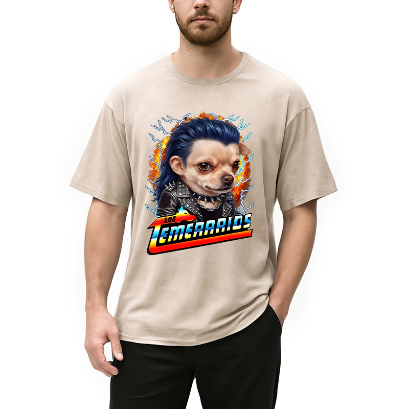 Modecanvas Los Temerarios Funny Dog Meme DTG Printing Washed T-Shirt