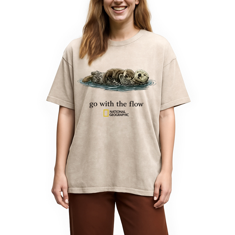 Modecanvas Go With The Flow Otter DTG Printing Washed T-Shirt