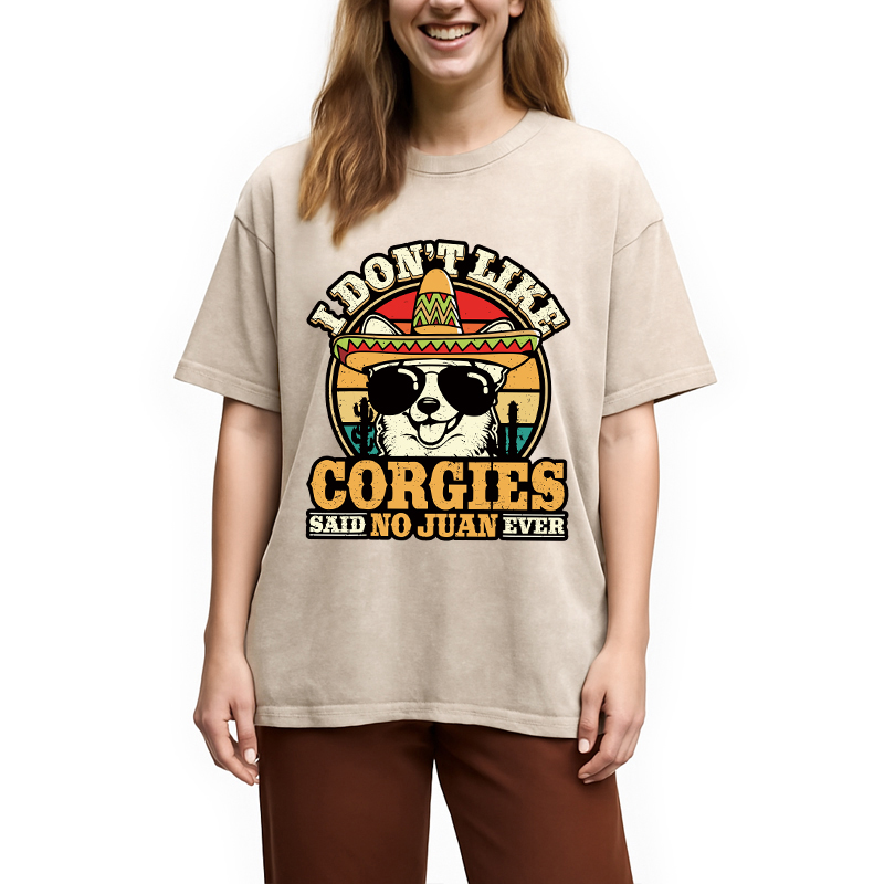 Modecanvas Mexican Corgi Dog DTG Printing Washed T-Shirt