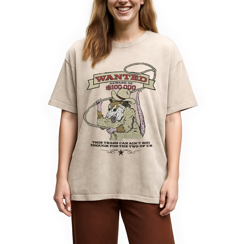 Modecanvas Wanted Cowboy Opossum DTG Printing Washed T-Shirt