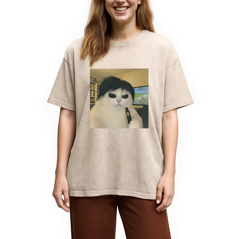 Modecanvas WACKY CAT DTG Printing Washed T-Shirt