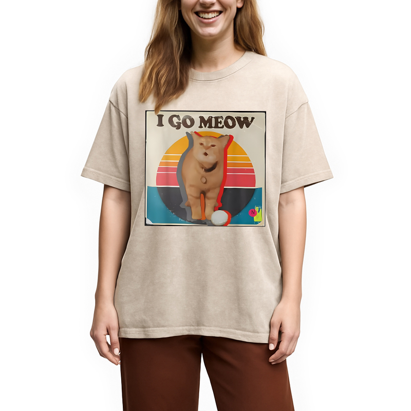 Modecanvas I Go Meow Funny Singing Cat Meme DTG Printing Washed T-Shirt