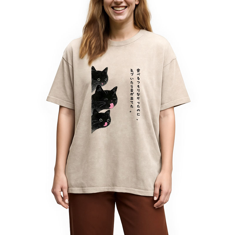 Modecanvas Cats Who Forgot They Stuck Tongues Out DTG Printing Washed T-Shirt