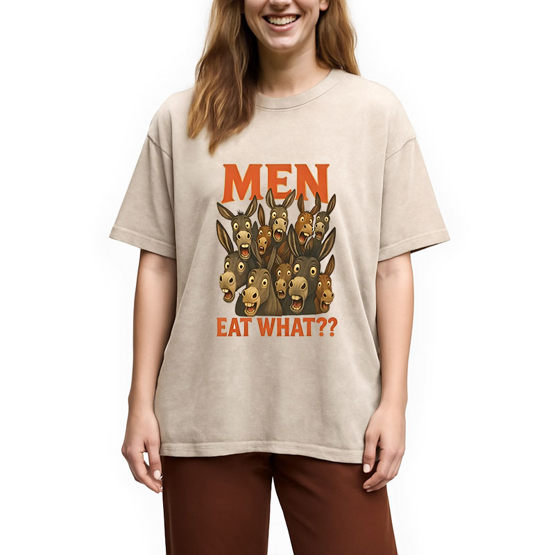 Modecanvas Men Eat What? Donkey DTG Printing Washed T-Shirt