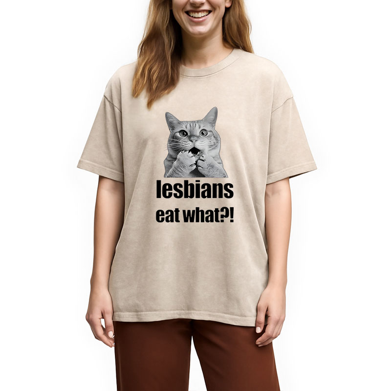 Modecanvas Lesbians Eat What? Funny Gay Joke DTG Printing Washed T-Shirt