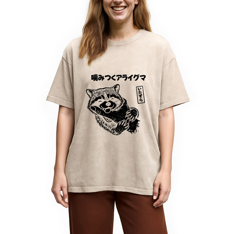 Modecanvas Mischief Raccoon DTG Printing Washed T-Shirt