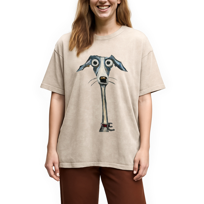 Modecanvas Funny Dog Art DTG Printing Washed T-Shirt